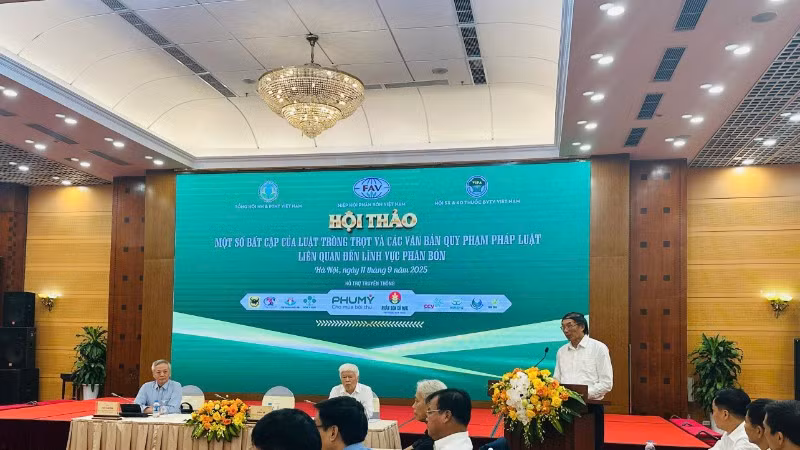 Chủ tịch Hiệp hội Phân bón Việt Nam Phùng Hà phát biểu tại hội thảo.