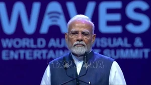 Thủ tướng Ấn Độ Narendra Modi phát biểu khai mạc Hội nghị thượng đỉnh Nghe nhìn và giải trí thế giới (WAVES) 2025. (Ảnh: TTXVN)