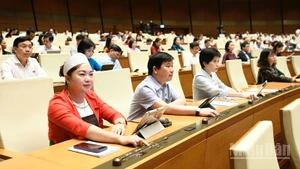 Các đại biểu Quốc hội biểu quyết thông qua Nghị quyết của Quốc hội về Chương trình giám sát của Quốc hội năm 2026. (Ảnh: DUY LINH)