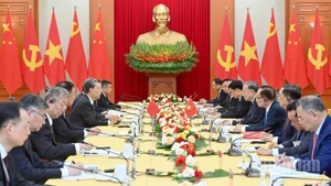 Tổng Bí thư Tô Lâm tiếp Ủy viên trưởng Nhân đại toàn quốc Trung Quốc Triệu Lạc Tế. (Ảnh: ĐĂNG KHOA)