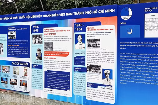 Bảng giới thiệu lịch sử hình thành và phát triển Hội Liên hiệp Thanh niên Việt Nam Thành phố Hồ Chí Minh (Ảnh: HOÀNG LIÊM)
