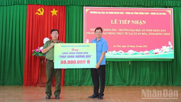Trường đại học An ninh nhân dân gửi tặng xã An Hòa công trình thanh niên “Đèn năng lượng mặt trời thắp sáng đường quê”.