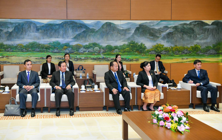 Đoàn đại biểu Kiểm toán Nhà nước Cộng hòa dân chủ nhân dân Lào dự buổi tiếp.