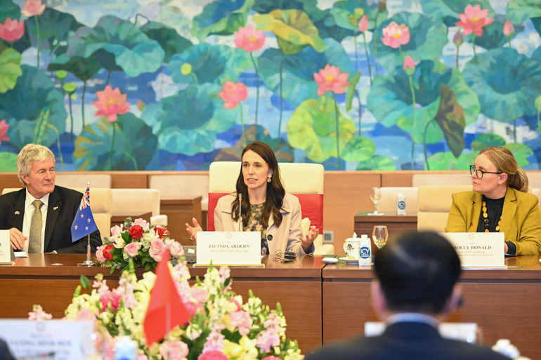 Thủ tướng New Zealand Jacinda Ardern phát biểu tại buổi tiếp.