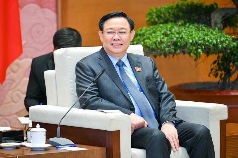 Chủ tịch Quốc hội Vương Đình Huệ phát biểu tại buổi tiếp.