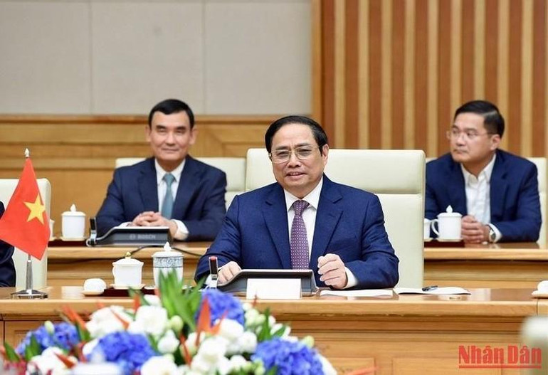 Thủ tướng Phạm Minh Chính phát biểu tại cuộc hội đàm. Thủ tướng Phạm Minh Chính phát biểu tại cuộc hội đàm.