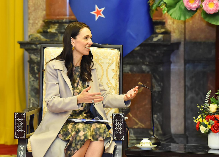 Thủ tướng New Zealand Jacinda Ardern phát biểu tại buổi tiếp.