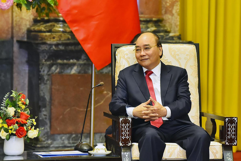 Chủ tịch nước Nguyễn Xuân Phúc phát biểu tại buổi tiếp.