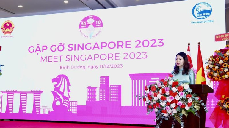 Thứ trưởng Ngoại giao Nguyễn Minh Hằng phát biểu ý kiến tại chương trình "Gặp gỡ Singapore 2023".