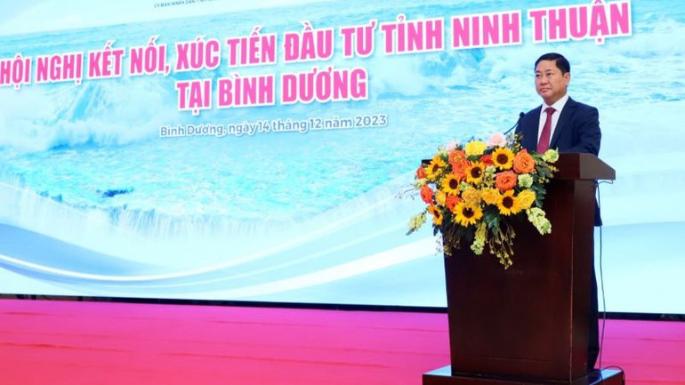 Chủ tịch Ủy ban nhân dân tỉnh Ninh Thuận Trần Quốc Nam phát biểu ý kiến tại hội nghị.