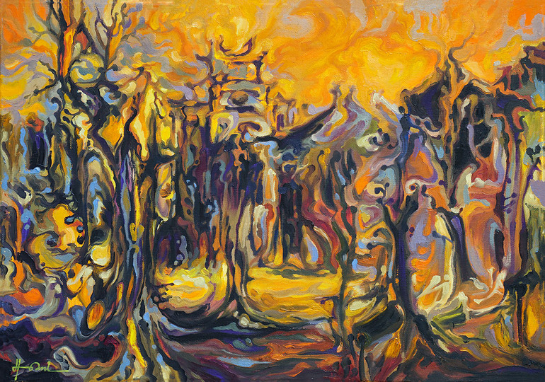 Thần Trấn Quốc. Tranh của họa sĩ Hoàng Định.