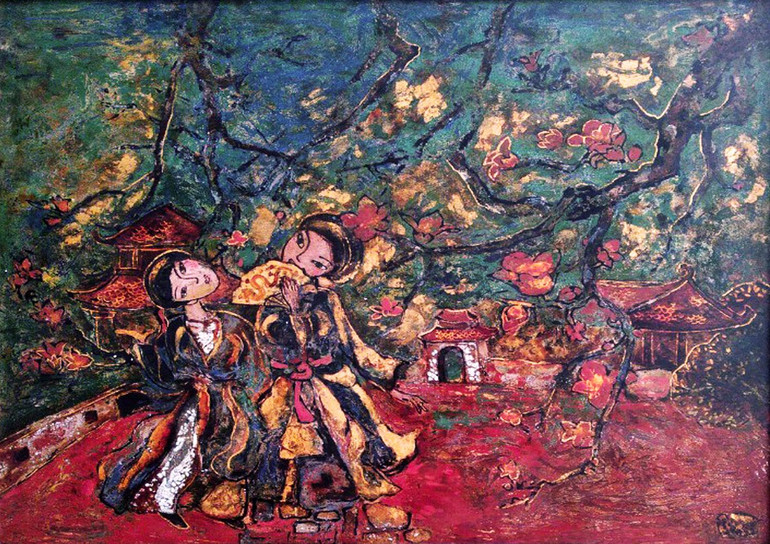 Chiều trên Phủ – Tác giả Phạm Hồng Phương, chất liệu sơn mài.