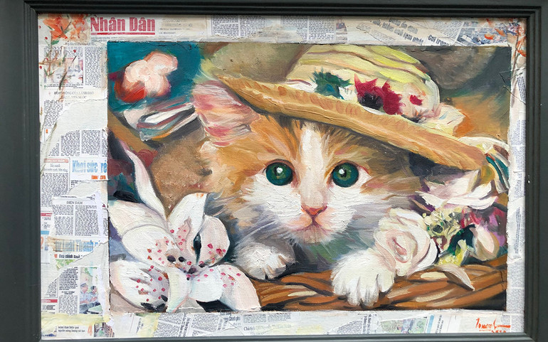 Tranh "Chào ngày mới" vẽ tương tác với Báo Nhân Dân của họa sĩ Trần Thị Trường.