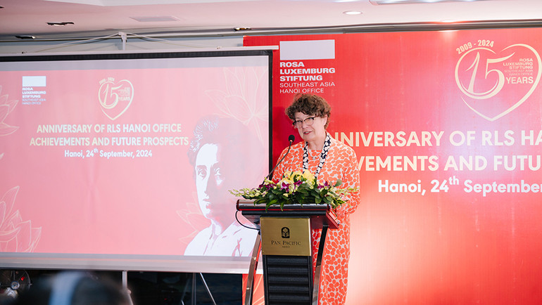 Bà Helga Margarete Barth, Đại sứ Đức tại Việt Nam phát biểu tại Lễ kỷ niệm.