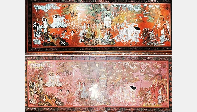 Bảo vật quốc gia, bức tranh “Vườn xuân Trung Nam Bắc” của danh họa Nguyễn Gia Trí trước và sau khi bị làm hỏng. Bảo vật quốc gia, bức tranh “Vườn xuân Trung Nam Bắc” của danh họa Nguyễn Gia Trí trước và sau khi bị làm hỏng.