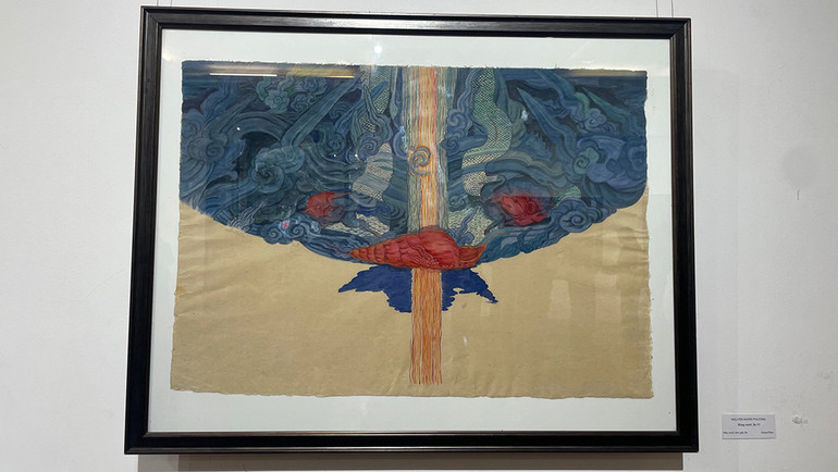 "Bóng nước Sa Vĩ" - Tranh màu nước trên giấy dó của họa sĩ Nguyễn Nghĩa Phương.