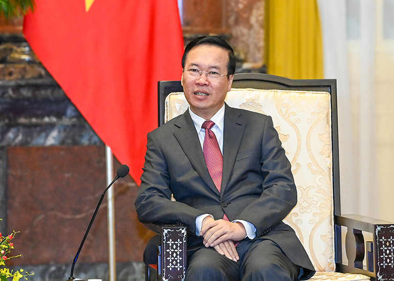 Chủ tịch nước Võ Văn Thưởng phát biểu tại buổi tiếp.