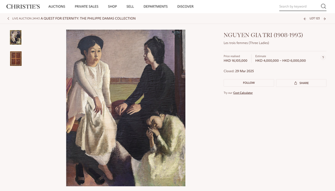 Tranh Nguyễn Gia Trí trên trang của sàn Christie's. (Ảnh chụp màn hình)