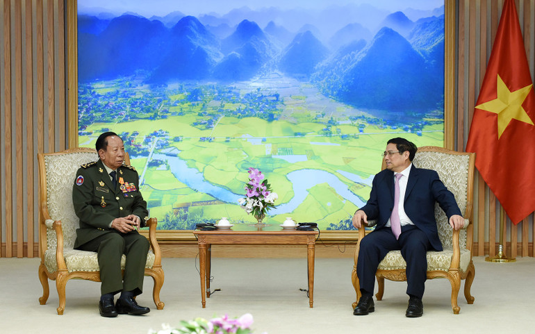 Thủ tướng Phạm Minh Chính khẳng định, hợp tác quốc phòng tiếp tục là một trong những trụ cột quan trọng trong quan hệ Việt Nam-Campuchia. (Ảnh: Trần Hải)