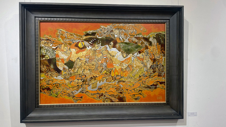 "Chuyện ngày mới" - Sơn mài của họa sĩ Trần Văn Đức.