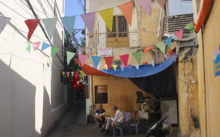 Một ngõ nhỏ trên đường Lê Đình Dương (quận Hải Châu) sáng 1/9. Một ngõ nhỏ trên đường Lê Đình Dương (quận Hải Châu) sáng 1/9.