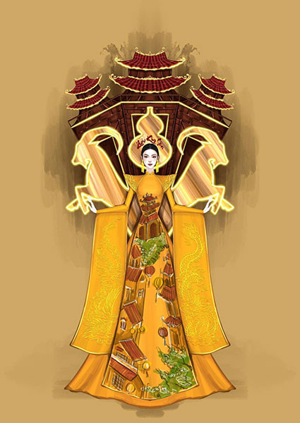 Một phác thảo thiết kế trong bộ sưu tập áo dài “Tinh hoa Cố đô”.