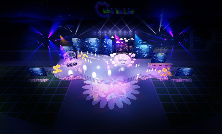 Sân khấu thiết kế mang đặc trưng của thành phố hoa.