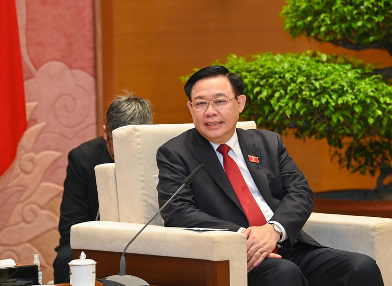 Chủ tịch Quốc hội Vương Đình Huệ phát biểu tại buổi tiếp.