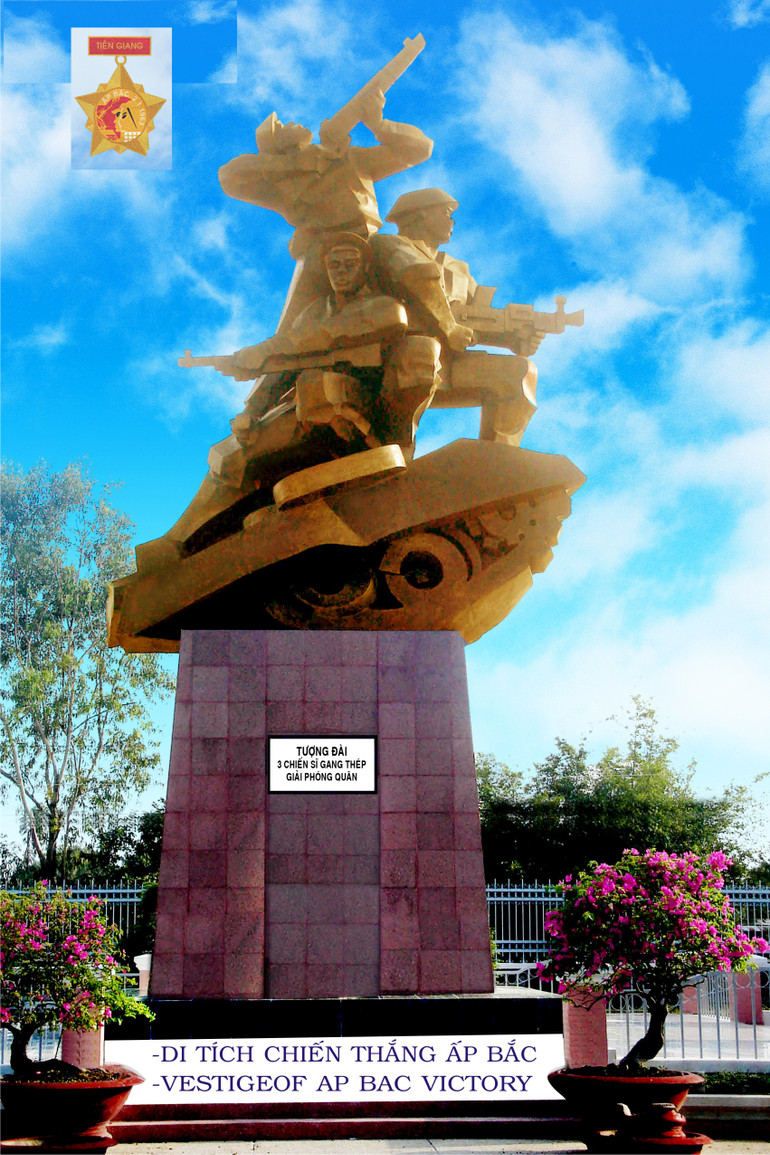 Tượng đài ở di tích Chiến thắng Ấp Bắc. (Ảnh: Trang thông tin thị xã Cai Lậy). Tượng đài ở di tích Chiến thắng Ấp Bắc. (Ảnh: Trang thông tin thị xã Cai Lậy).
