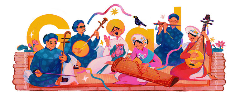 Hình ảnh đờn ca tài tử trên Google Doodle.