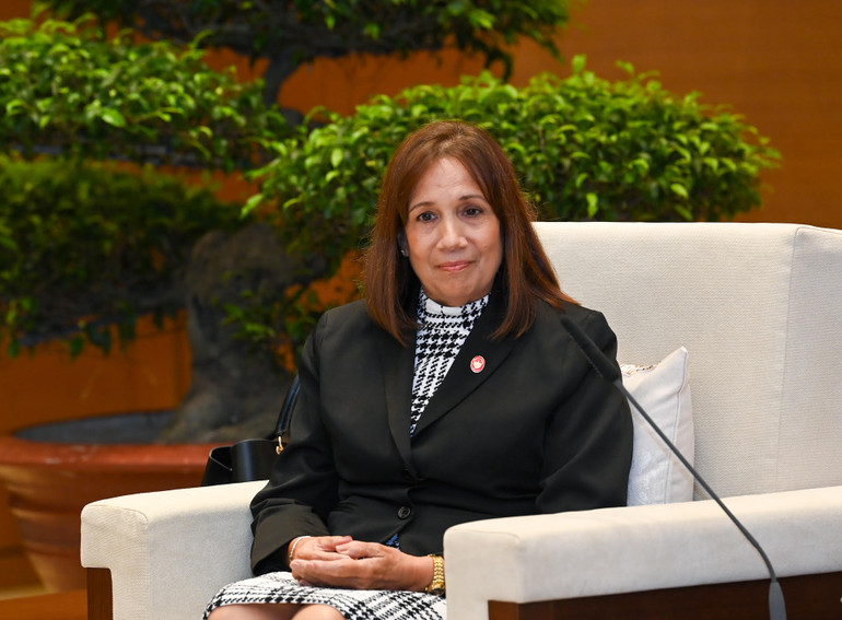 Phó Chủ tịch Quốc hội Cuba Ana María Mari Machado phát biểu tại buổi tiếp.