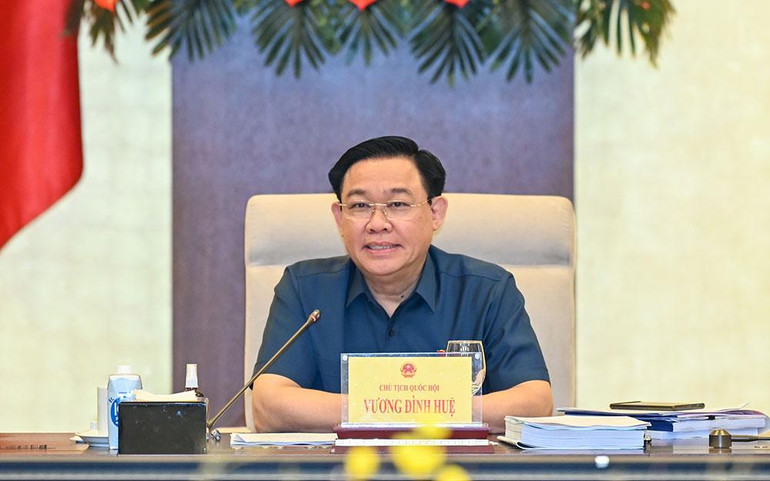 Chủ tịch Quốc hội Vương Đình Huệ phát biểu tại buổi làm việc.