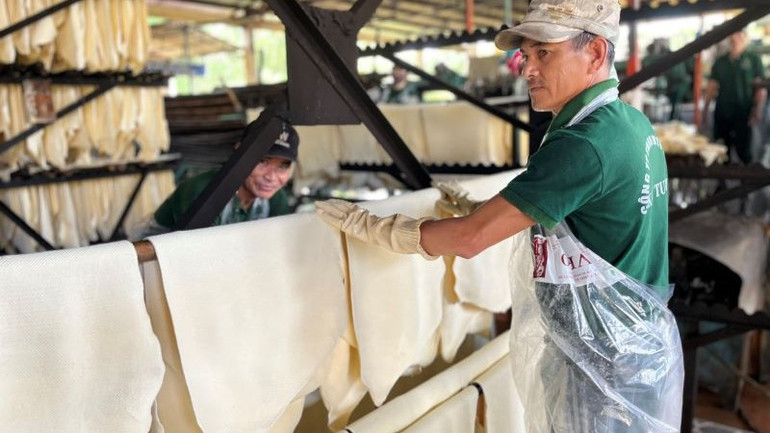 Công nhân chế biến mủ cao-su tại nhà máy Công ty Cao-su Kon Tum. Công nhân chế biến mủ cao-su tại nhà máy Công ty Cao-su Kon Tum.