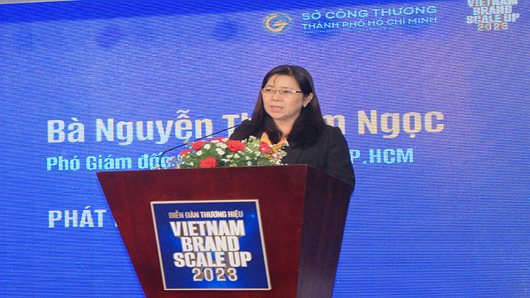 Phó Giám đốc Sở Công thương TP Hồ Chí Minh Nguyễn Thị Kim Ngọc phát biểu tại diễn đàn.