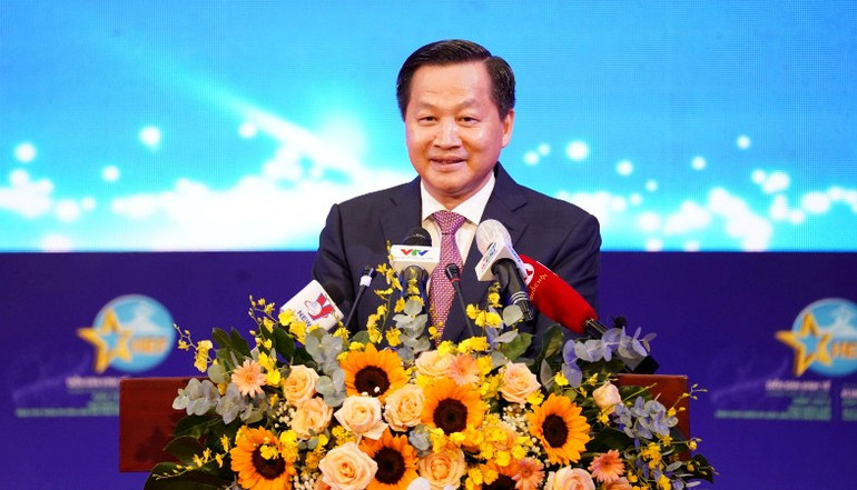 Phó Thủ tướng Chính phủ Lê Minh Khái phát biểu tại diễn đàn (ảnh: Thế Anh)