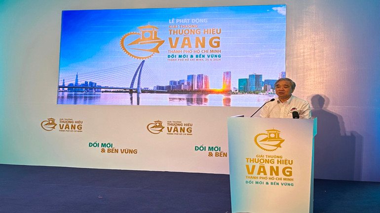 Chủ tịch Hiệp hội Doanh nghiệp Thành phố Hồ Chí Minh Nguyễn Ngọc Hòa phát biểu tại Lễ phát động giải thưởng.