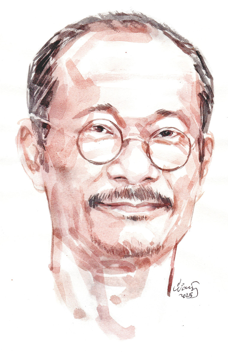 Chân dung họa sĩ Đặng Tiến qua phác họa của họa sĩ Đỗ Hoàng Tường.