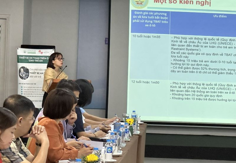 Bà Trần Xuân Hằng, Vụ Pháp chế (Bộ Y tế) kiến nghị bổ sung các quy định liên quan thiết bị an toàn cho trẻ em trên ô-tô.