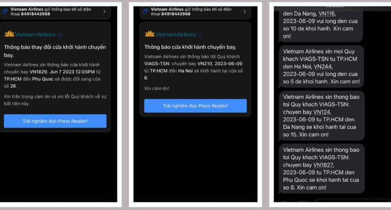 Thông báo tin nhắn giúp hành khách tìm cửa ra tàu bay chính xác.