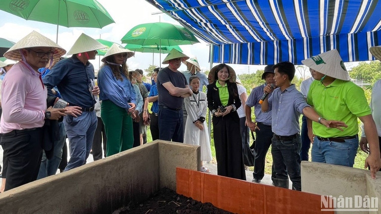 Đại diện các tổ chức giáo dục, nông nghiệp trong và ngoài nước tham quan mô hình vườn xanh cộng đồng. Đại diện các tổ chức giáo dục, nông nghiệp trong và ngoài nước tham quan mô hình vườn xanh cộng đồng.