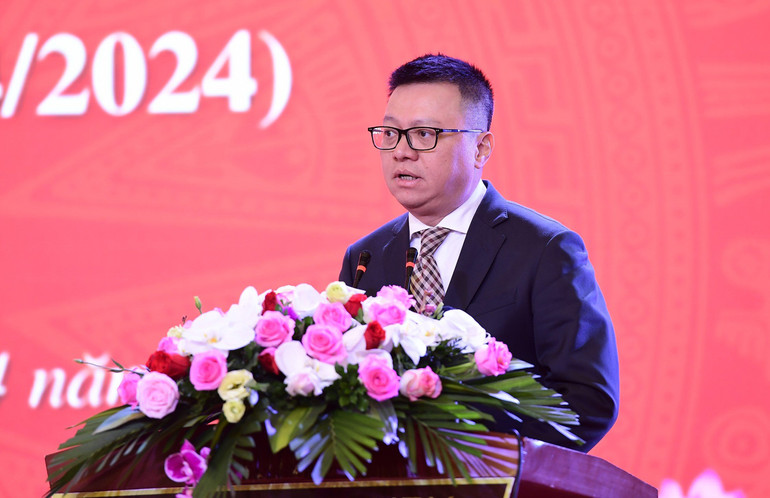 Đồng chí Lê Quốc Minh phát biểu tại lễ kỷ niệm.