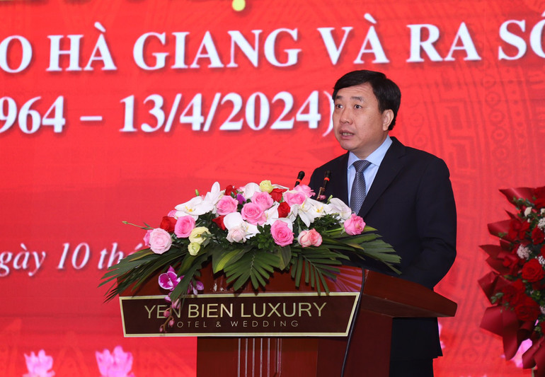 Đồng chí Nguyễn Mạnh Dũng, Quyền Bí thư Tỉnh ủy Hà Giang phát biểu tại lễ kỷ niệm.