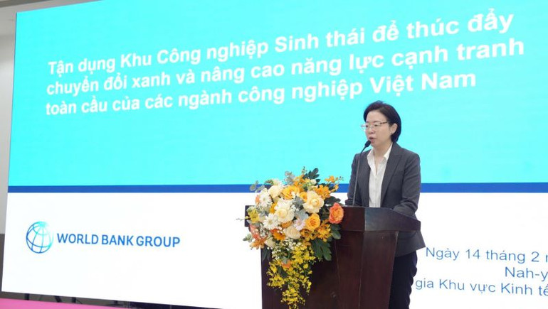 Bà Nah Yoon Shin, Chuyên gia khu vực kinh tế tư nhân, Bộ phận tài chính, năng lực cạnh tranh và đầu tư Ngân hàng Thế giới phát biểu ý kiến tại hội thảo.