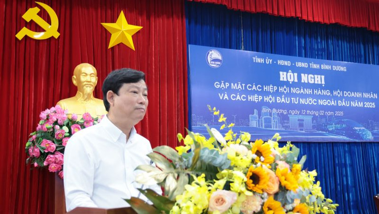 Chủ tịch Ủy ban nhân dân tỉnh Bình Dương Võ Văn Minh phát biểu ý kiến tại hội nghị.