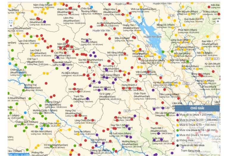 Tổng lượng mưa trong 24 giờ qua.