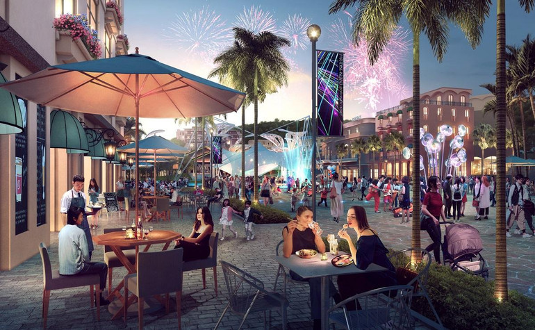 Phân khu sẽ là nơi tọa lạc của những tổ hợp dịch vụ all-in-one sáng đèn 24/7. Ảnh phối cảnh minh họa