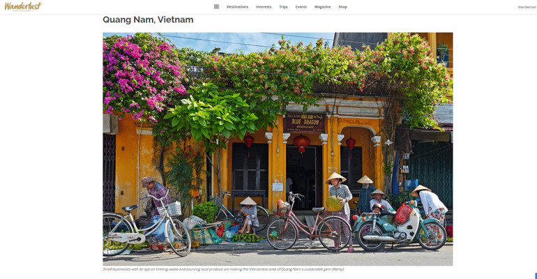 Quảng Nam xếp thứ 3 trong danh sách 4 điểm đến xanh hàng đầu châu Á năm 2023 của Wanderlust. (Ảnh chụp màn hình)