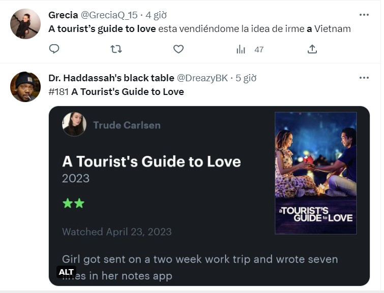 Bình luận mong muốn tới Việt Nam sau khi xem bộ phim . (Ảnh chụp màn hình Twitter ngày 29/4)