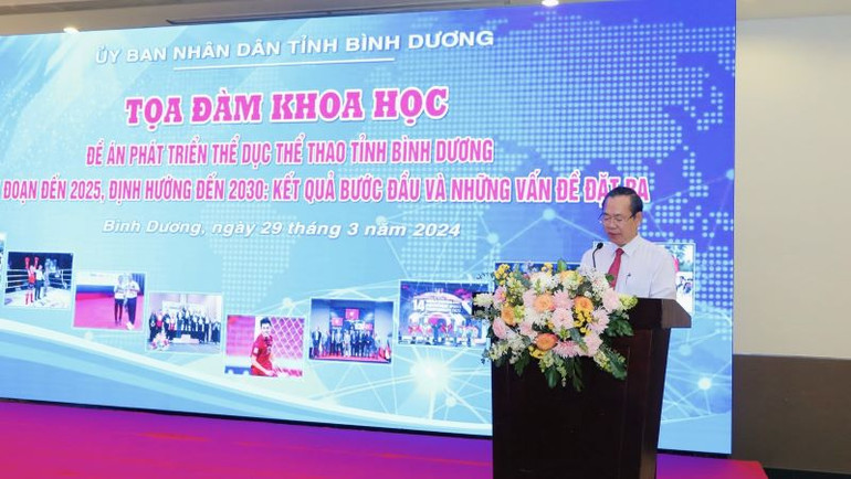 Phó Chủ tịch Ủy ban nhân dân tỉnh Bình Dương Nguyễn Văn Dành phát biểu ý kiến tại buổi Tọa đàm.