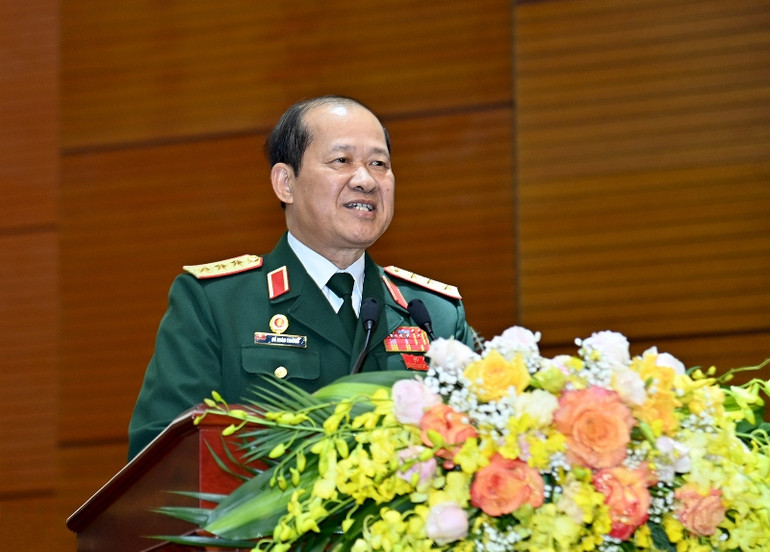 Thượng tướng Bế Xuân Trường, Chủ tịch Hội Cựu chiến binh Việt Nam khóa VII, nhiệm kỳ 2022-2027 phát biểu tại Đại hội. (Ảnh: ĐĂNG KHOA)